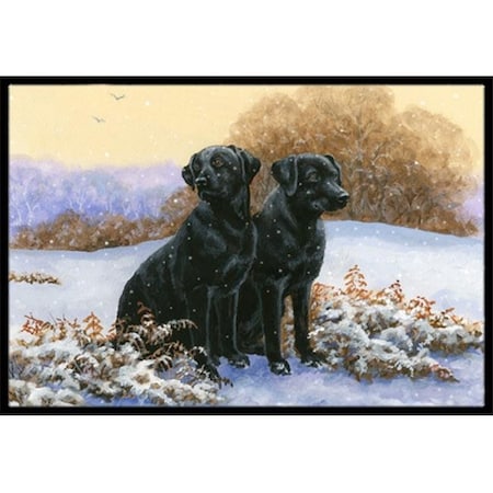 Black Labradors In The Snow Indoor Or Outdoor Mat; 18 X 27